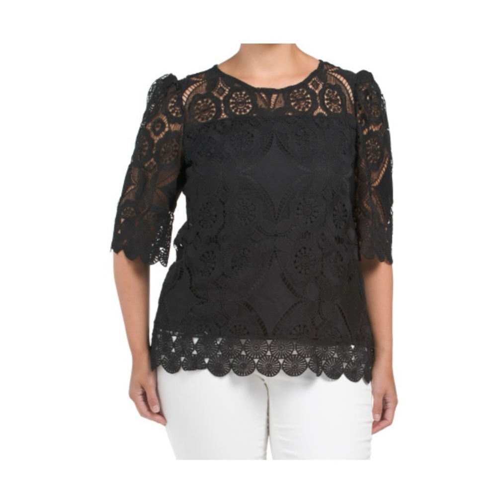 Adiva Black Lace Flutter Sleeve Top -2X